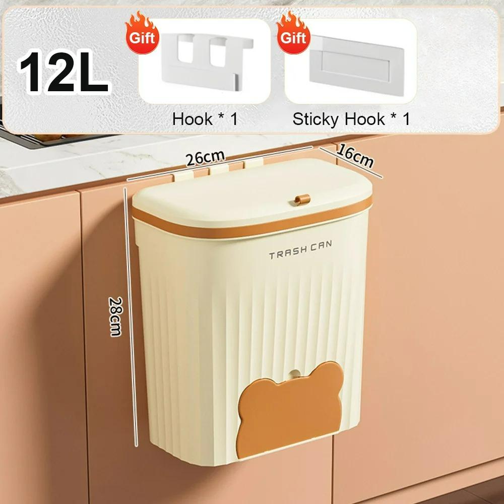 

New Design Cabinet Trash Can, 8.5L/12L Hanging Kitchen Bathroom Trash Can With Lid, Compost Bin, With Garbage Bag Storage Area
