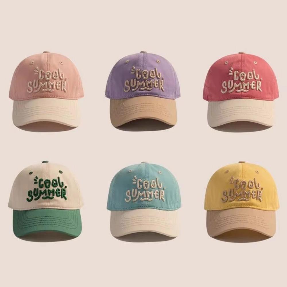 Embroidery Sun Shading Hat Contrasting Color Duck Tongue Cap  For 2-7Year Boys Girl