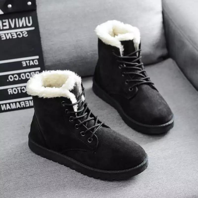 2025 Women Winter Snow Boots Warm Flat Plus Size Platform Lace Up Ladies Women's Shoes New Flock Fur Suede Ankle Boots 35-43