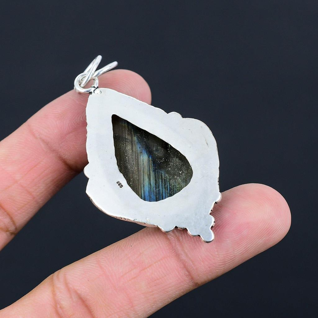 Pear Labradorite Stone Third Eye Chakra Bezel Sister New Pendant Sterling Silver