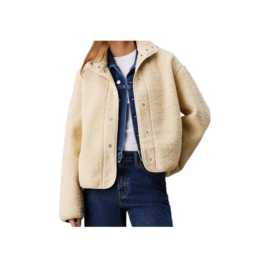 Calvin Klein FW24 Casual Sherpa Shirt Jacket Women Jacket Camel J20J224928-ACX L