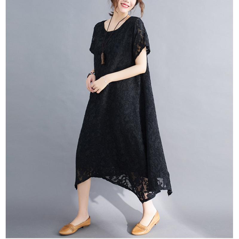 

Платье больших размеров с короткими рукавами и цветочными вырезами XXL чёрный