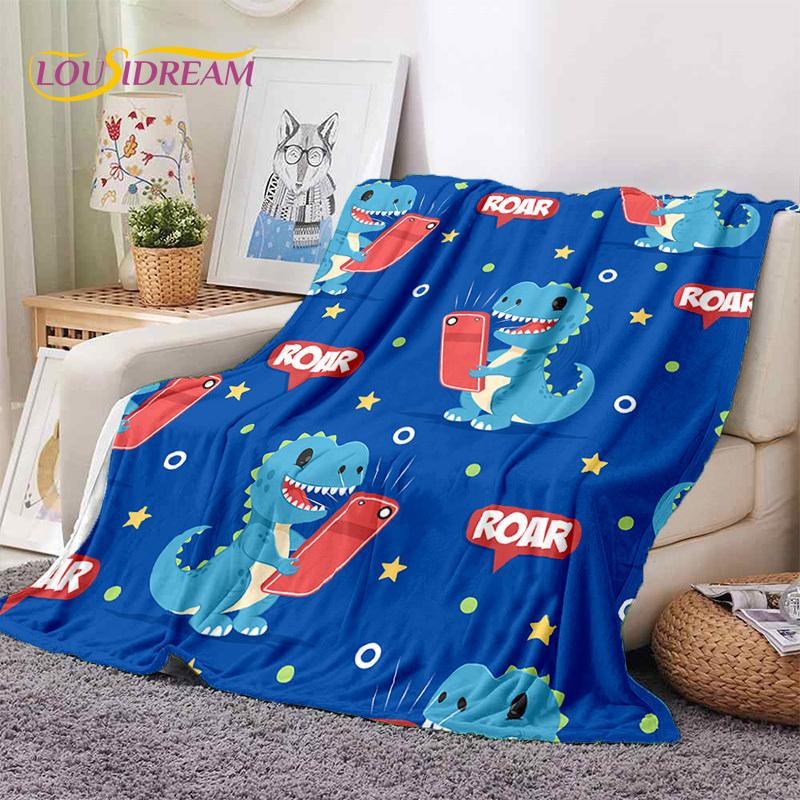3D Uroczy Dino Kreskówkowy Dinozaur Kosmos Dzieci Miękki Flanelowy Koc na Łóżko Sypialnię Sofę Piknik, Koc do Rzucania na Zewnątrz Rekreacja