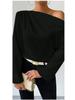 Top a maglia da donna in raso asimmetrico a maniche lunghe con design a spalla obliqua