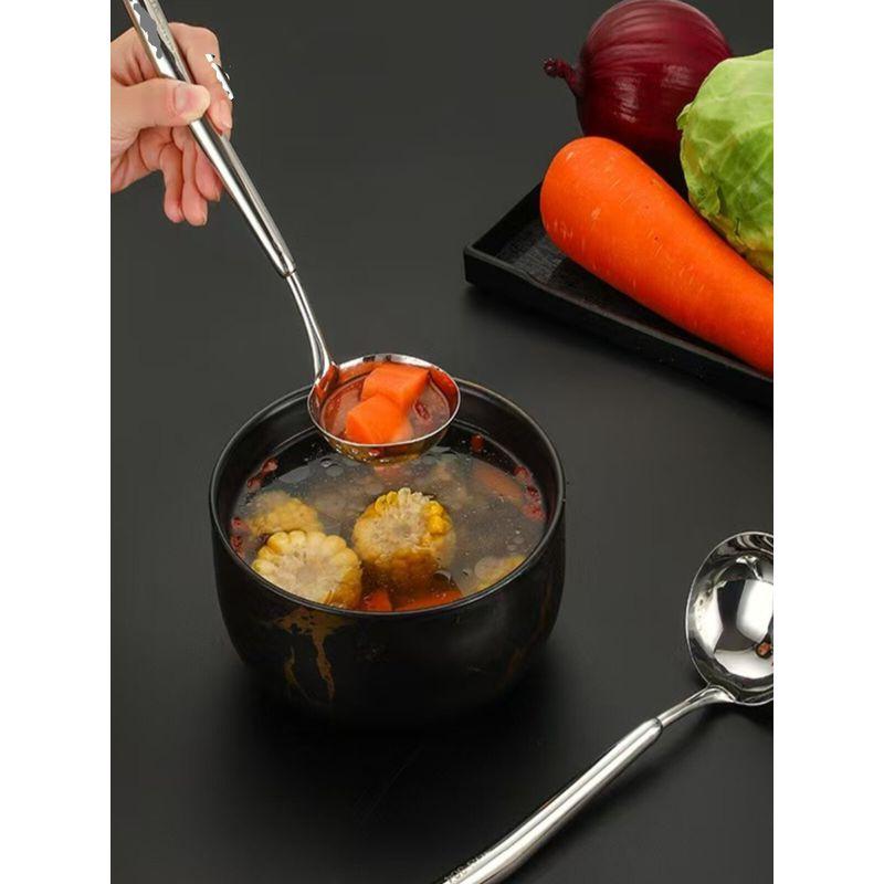 Food-Grade Soup Spoon 304 Stainless Steel Spoon with Thickened Round Handle for Home Use, Soup Spoon and Skimmer Two-In-One, Commercial Hot Pot Spoon