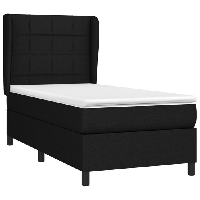 3127935 vidaXL Lit à sommier tapissier avec matelas Noir 90x200 cm Tissu