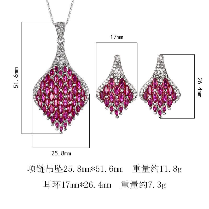 Red Spinel Jewelry Set Women Floral Design Copper Chain Necklace Stud Earrings Fashion OL Style 2025