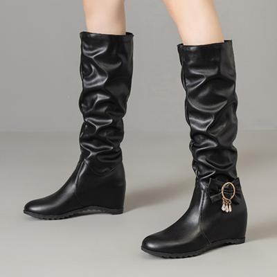 Stivali Al Ginocchio da Donna alla Moda Nero Bianco Marrone Zeppa Stivale Femminile Zeppe Decorazione Calzature Scarpe da Donna Taglia Grande