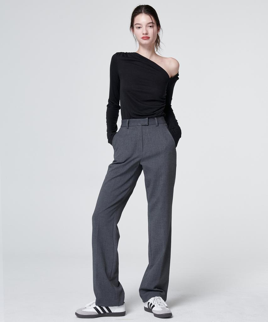 MALOUPE 2143 Stretch Straight Fit Pants (Dark Gray)