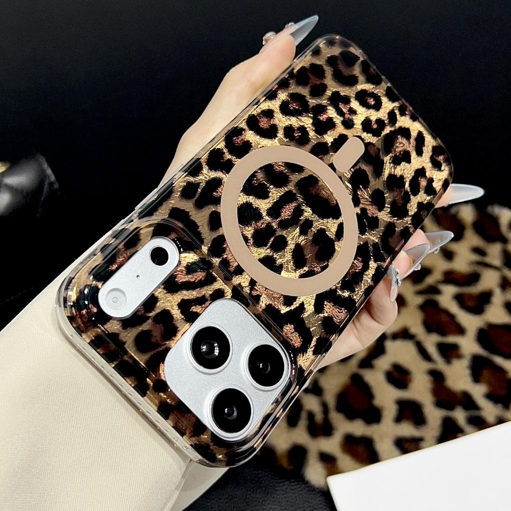 For iPhone 17 Pro Max Case Compatible with MagSafe IMD Leopard Print TPU PC Phone Cover