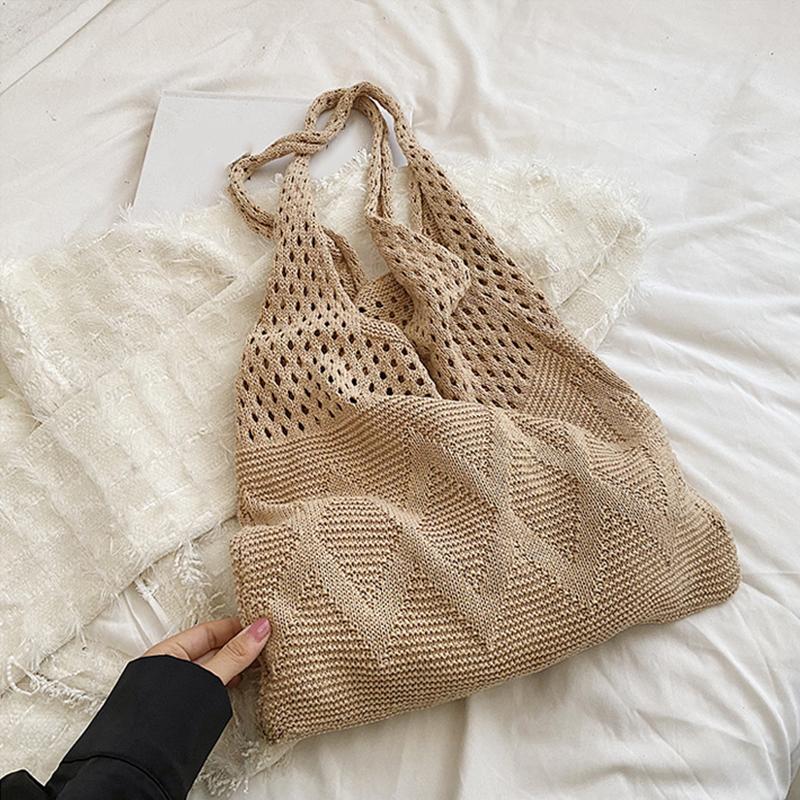 Yogodlns Wool Knitted Shopping Tote Bag for Women Vintage Cotton Girls Shoulder Bag Large Capacity Female Handbag Crochet Bag
