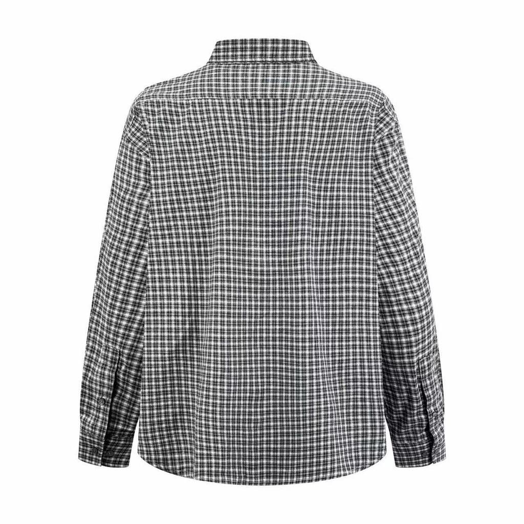 Exklusives Hochwertiges Unisex Kariertes Baumwoll Langarm Lockere Passform Hemd