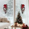 1pc Artifical Christmas Teardrop Swag for Front Door, Christmas Garlands with Christmas Ball Red Berry Pine Cone Rustic Garland for Xmas Home Decor