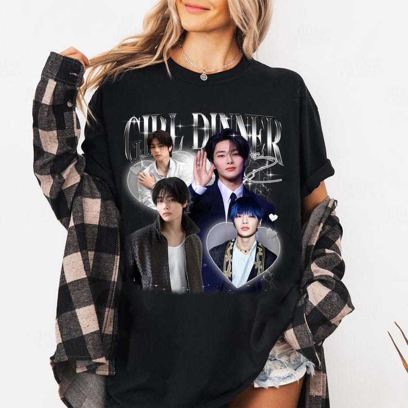 Tricou Girl Dinner I.N Stray Kids, Tricou Omagiu Vintage pentru Fani Bărbați Femei Hip Hop Streetwear Tricou Supradimensionat Mânecă Scurtă Îmbrăcăminte Casual