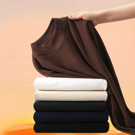 Thermal Shirt Men Women Long Sleeve Round Neck Thickened T-shirt Warm Casual Tee Pullover for Autumn Winter Outdoors Daily Wear