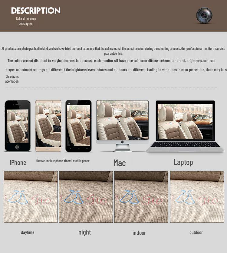 Four Seasons Universal Cotton Linen Car Seat Cushion - Full Coverage Linen Fiber Cover