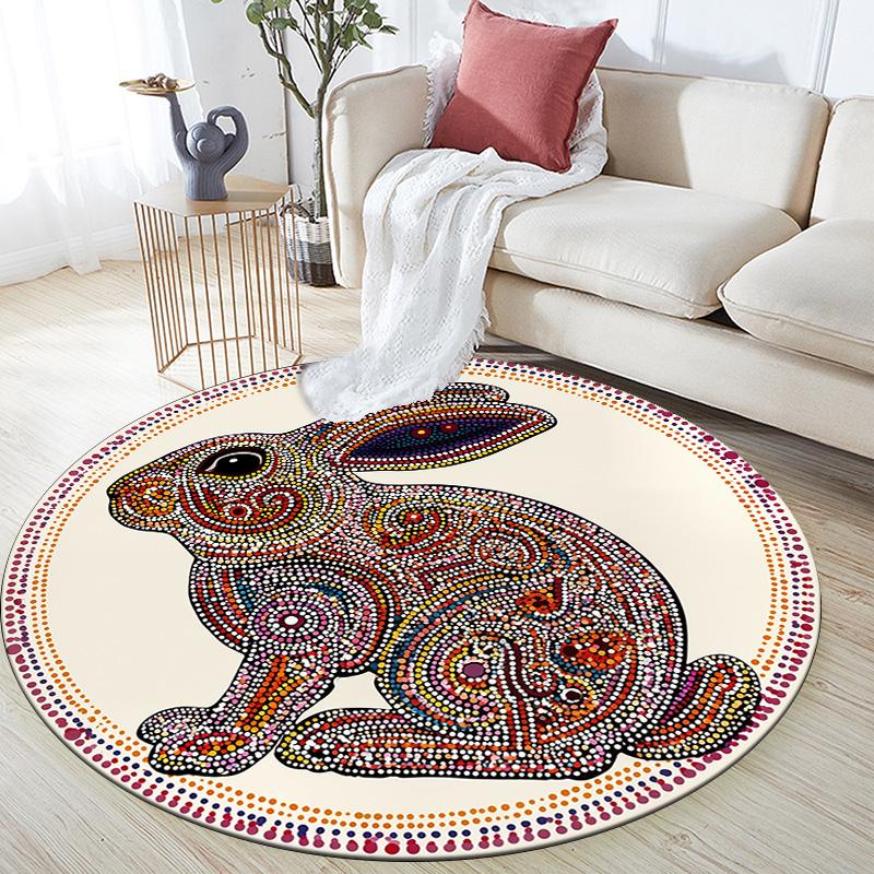 Artistic Rabbit  Round Area Rug,Carpet Rug for Living Room Bedroom Sofa Playroom Decor,Non-slip Floor Mat 80cmx80cm