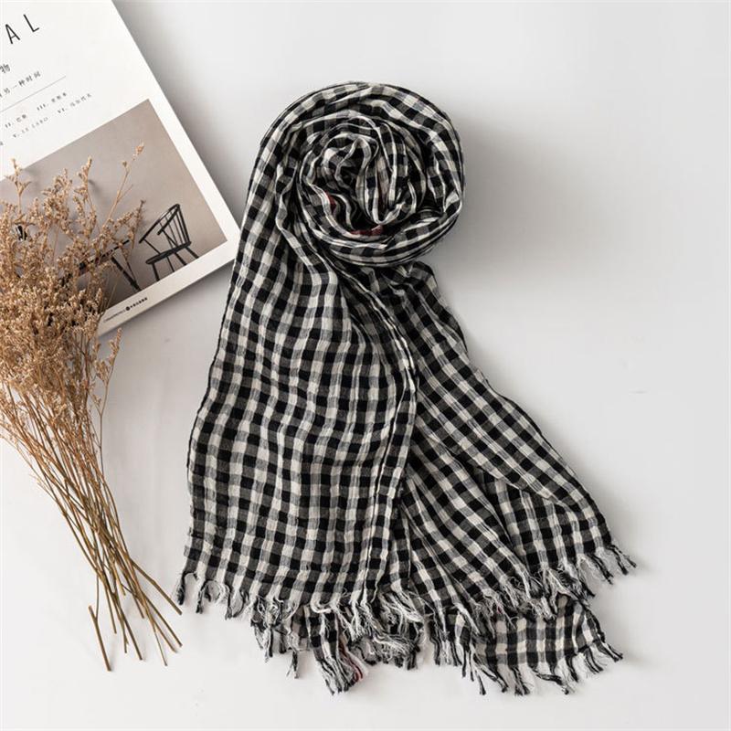 Fashion Plaid Cotton Linen Women's Scarves Autumn Winter Warm Neckerchief Pashmina Casual Small Lattice Tassel Bufandas Shawls