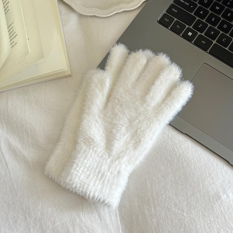 

Imitation Mink Fur Knitted Gloves Winter Warm Thick Velvet Five Finger Gloves Women Outdoors Cycling Solid Color Mittens
