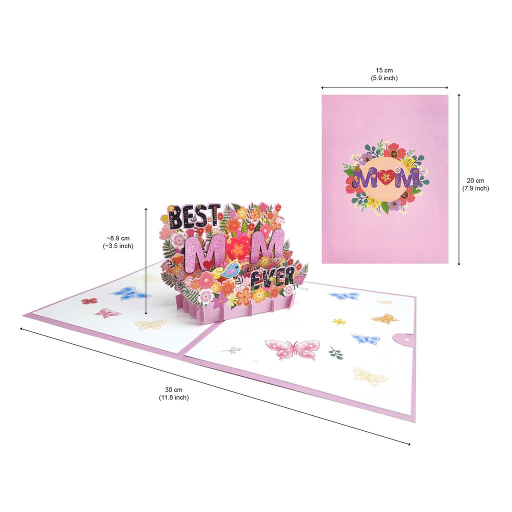 Paper Love 3D Love You Mom Pop Up Mother's Day Card, For Mom, Wife, All Occasion - 5' X 7' Cover - Includes Envelope and Note Ta