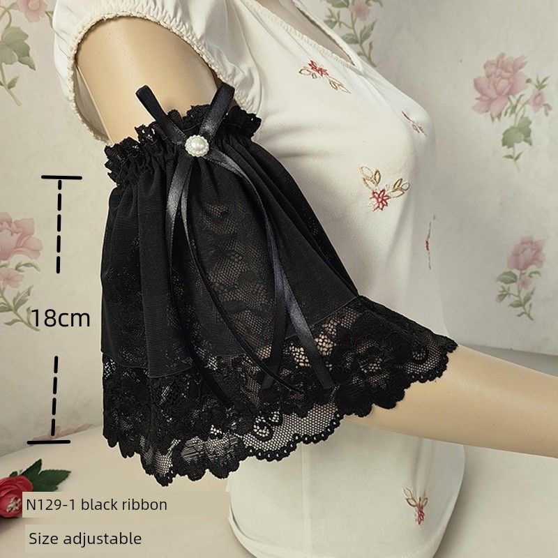 

Slim Looking Arm Sleeve Gloves Oversleeves Oversleeve Long Short Sleeve Half Sleeve Lace Cuffs Covering Scar Tattoo Thin N129-1 black ribbon a pair of size adjustable