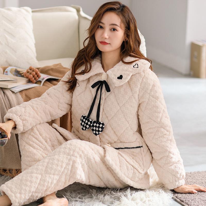 

Pajamas Women S Winter Three-Layer Thickened Ultra-Thick Padded Flannel Fleece Coral Fleece Loungewear Autumn And Winter Winter 3XL