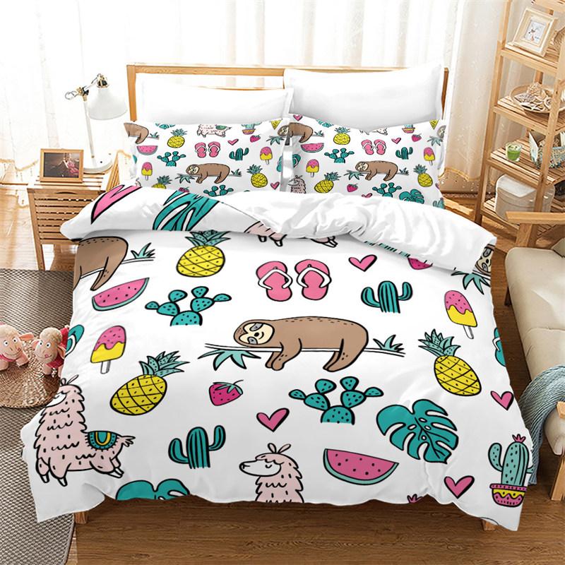 Niedlicher Cartoon Faultier Bettbezug Floraler Blätterdruck Bettwäscheset Für Kinder Teenager Schlafzimmerdeko Blumen Bettdeckenbezug Kissenbezüge