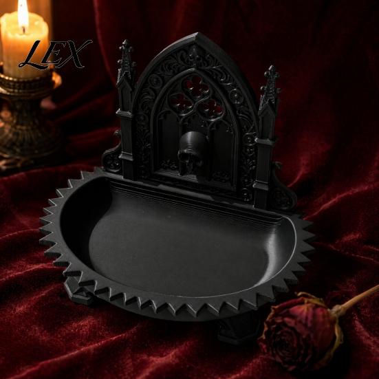 Gothic Home Ornament Church Carving Design Storage Box, Matte Black Desktop Organizer for Rings Dark Aesthetic Desk Bracelets Goth Decor, Style