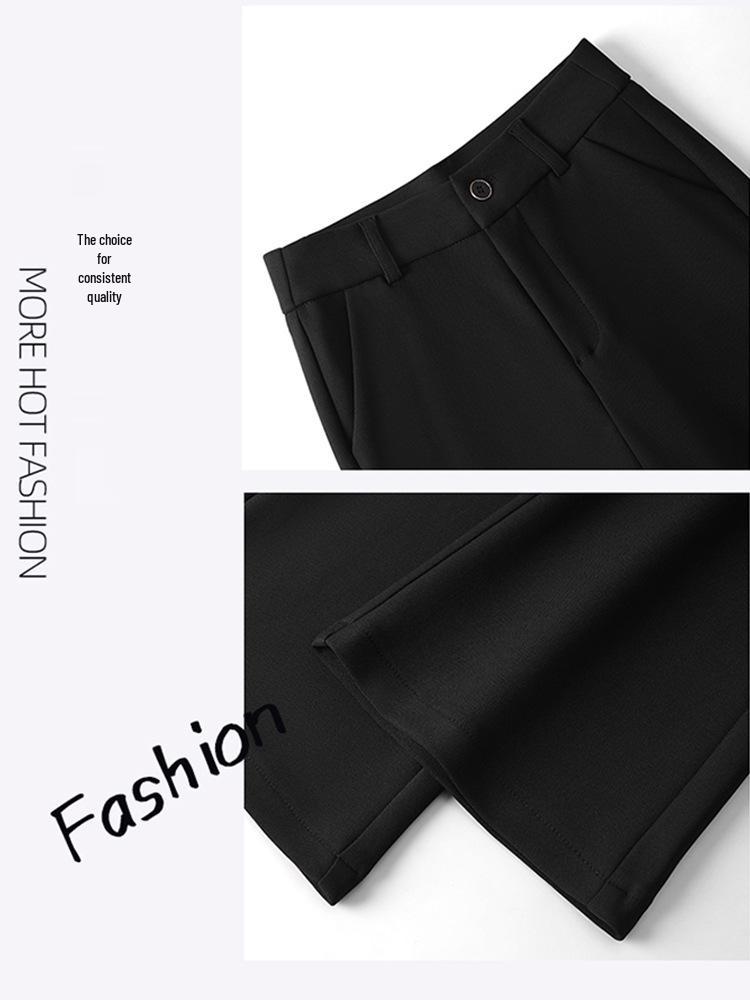 Women's Fleece-Lined Micro-Flare Pants - Slimming, Stretchy, Versatile Bell Bottoms for Autumn/Winter, Black Fashion.