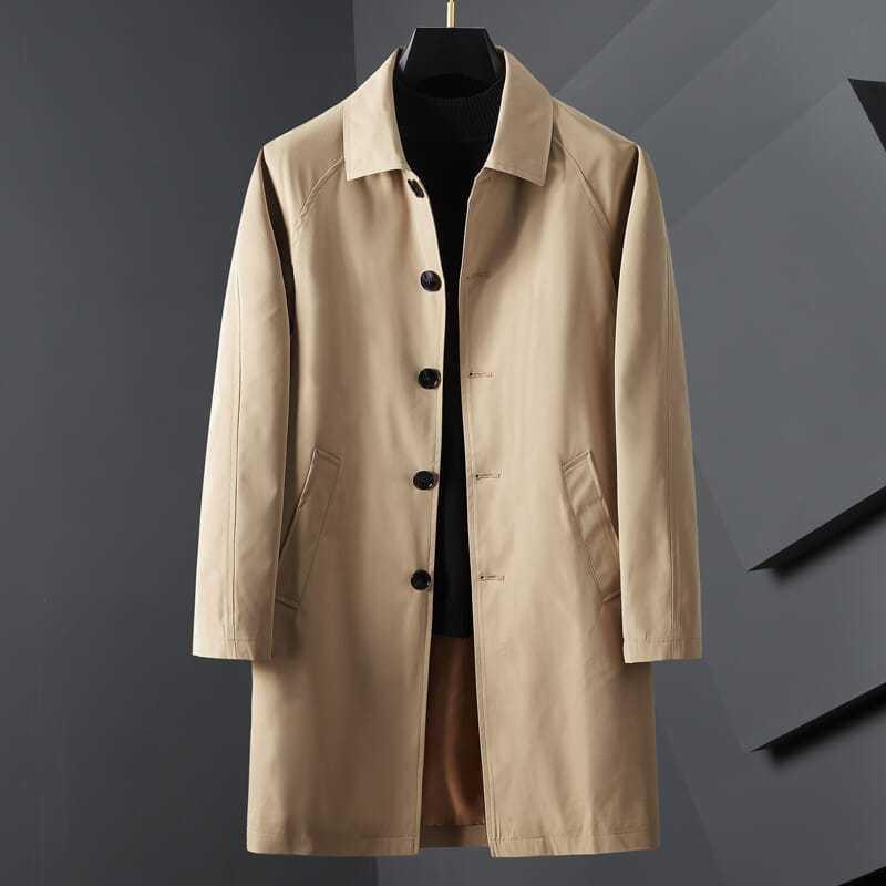 Autumn Thin Mid-length Windbreaker Men's Fashion Jacket Casual Wear Men's Korean Style Top Lapel