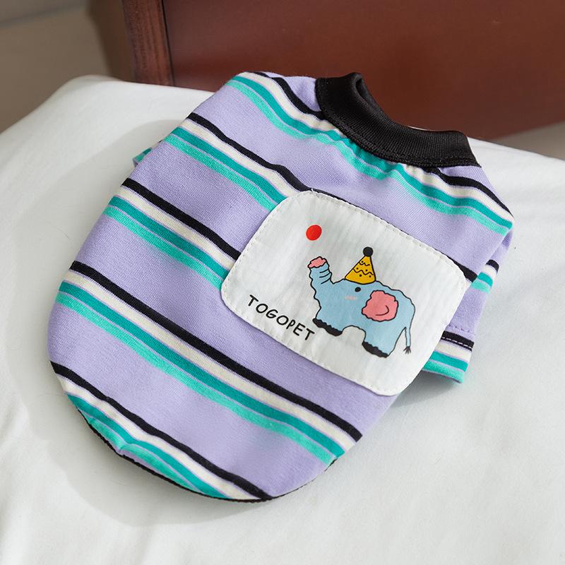 Spring Summer Pet Dog T-Shirt Striped Cartoon Elephant Design Teddy Bichon Cat Puppy Underwear Comfortable Breathable Dog Clothe