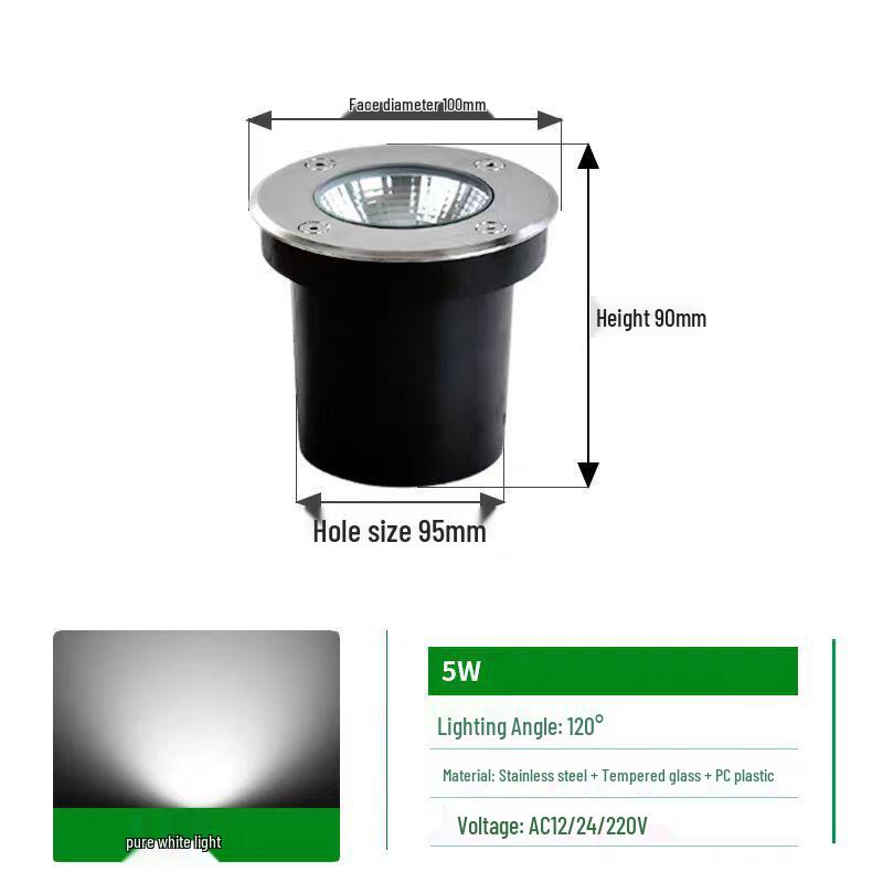 LED Waterproof Outdoor In-Ground COB Light - Round/Square for Courtyard, Walkway, and Lawn Landscaping
