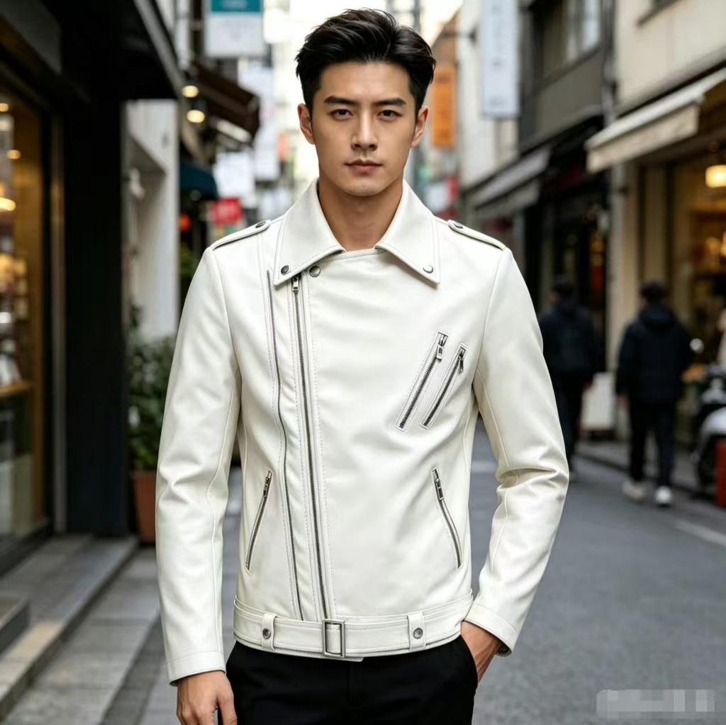 Leather jacket men's spring and autumn explosion leather jacket fashion trend locomotive slim PU leather lapel jacket men's clothing