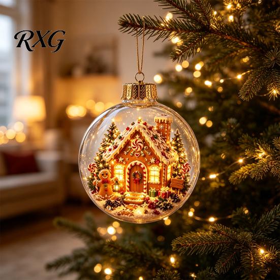 Battery Operated Christmas Ornaments Lighted Clear Ball Ornaments, Cute Santa Claus/Tree/Snowman/Angel Figure Inside Seasonal Gift with Warm Light The