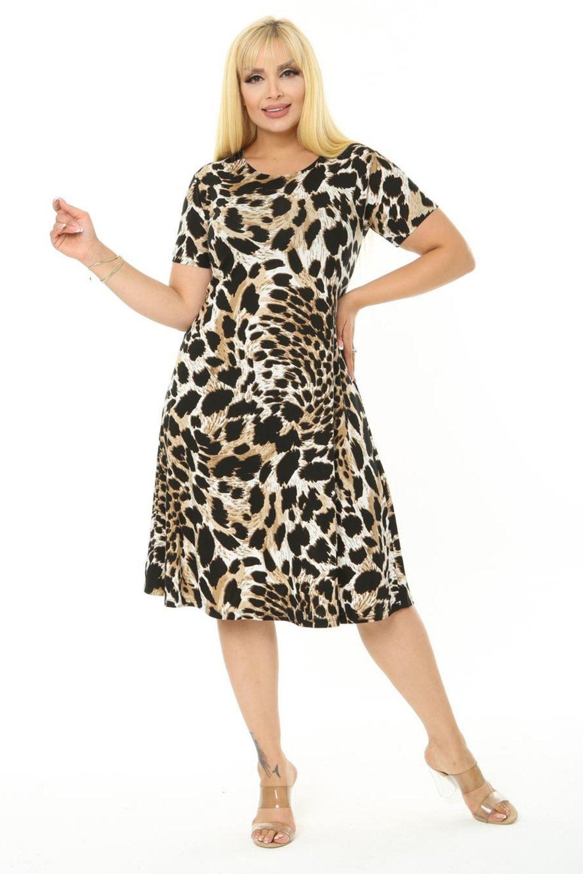

Women s Big Size Dress Tiger Pattern Midi Dress 2XL/3XL
