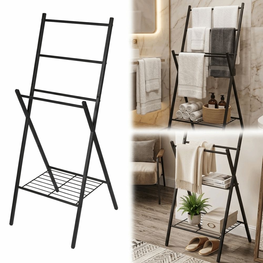 Foldable Structure Foldable Towel Drying Rack Multi-purpose Storage Organizer Bathroom
