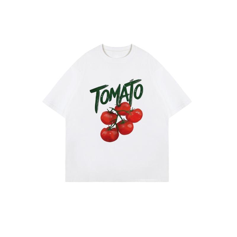 Oversized T Shirt Black Tomato Print With Cherry Tomatoes And Text For Casual Wear