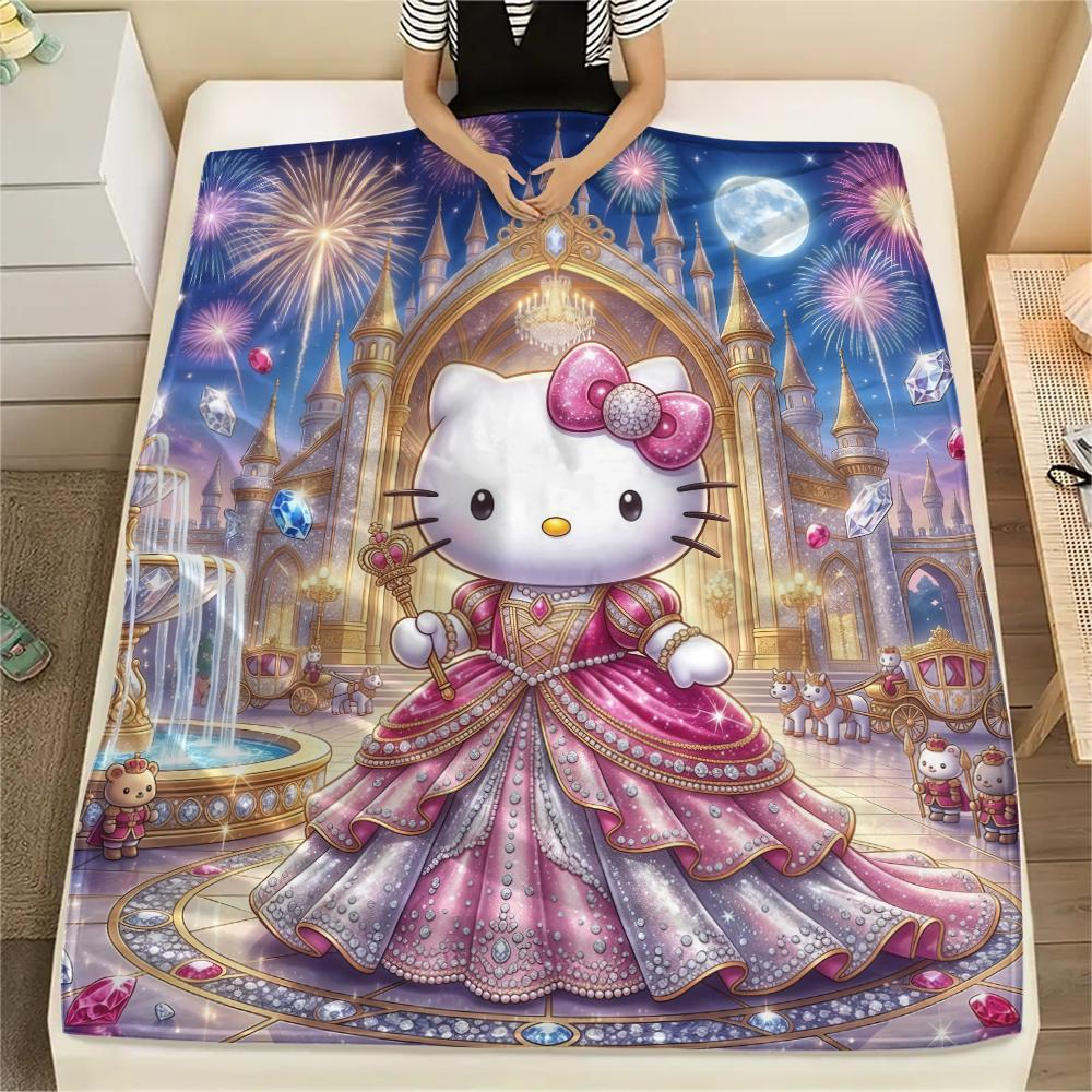 

1 шт. Фланелевое одеяло с милым принтом Hello Kitty, Высокое качество, Для всех сезонов, Декор для дома, Тепло и уют, Идеально для рождественских подарков 80cm x 120cm