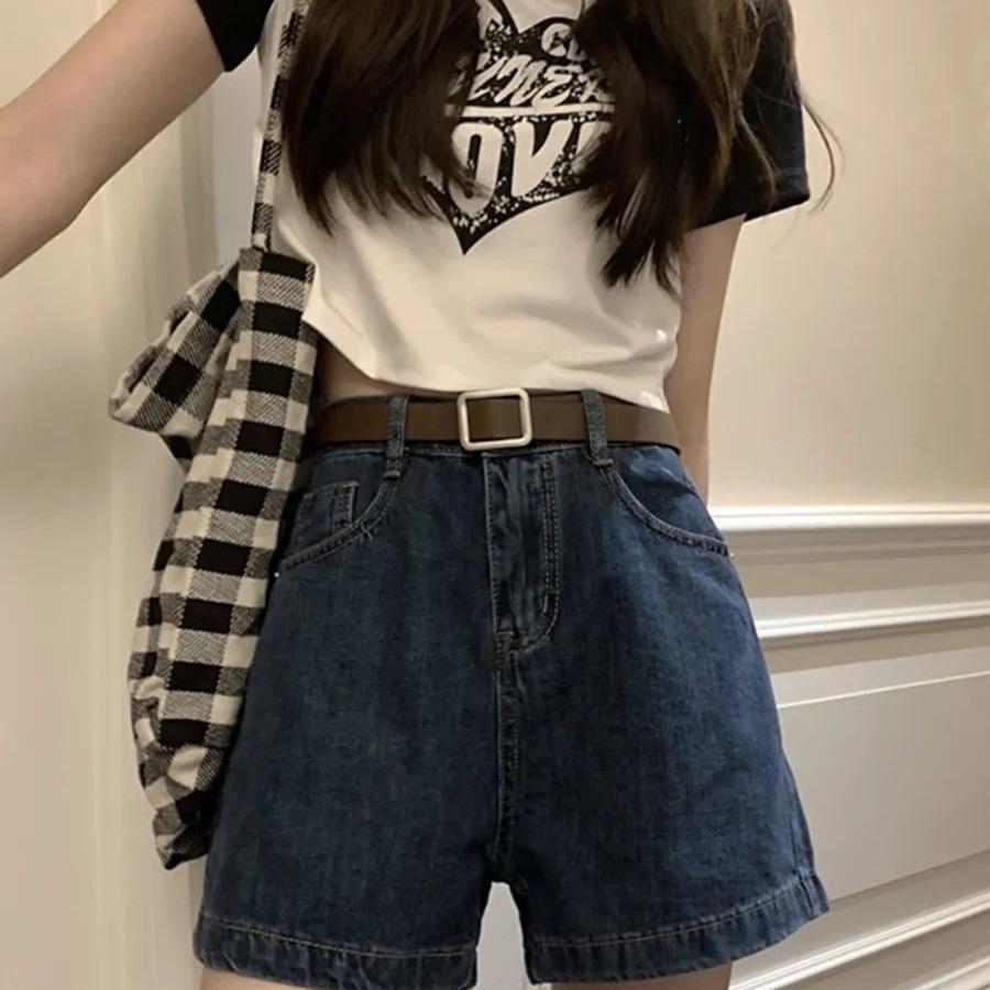 Summer 2026 High-Waist Retro A-Line Wide-Leg Jeans Shorts for Women