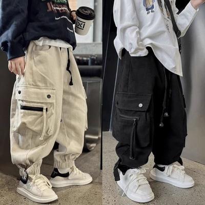 Chłopięce spodnie cargo casualowe wiosna jesień duże dzieci sportowe długie spodnie młodzieżowe streetwear luźne spodnie dziecięce modne spodnie joggersy
