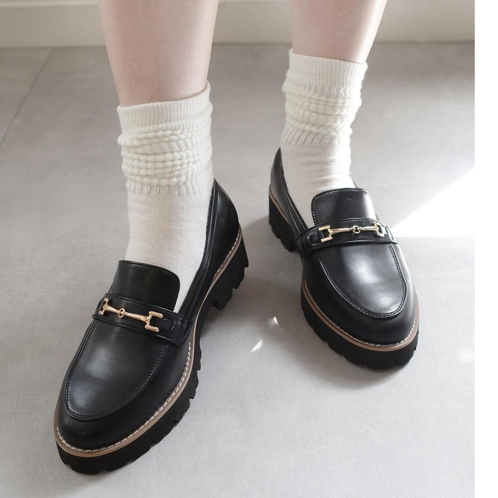 [AmiAmi] Loafers, Platform Loafers, Black, Lightweight, Black, Women's, Comfortable Loafers, Stylish, Enamel, Easy to Walk In, SY405 (L (23.5cm-24.0cm
