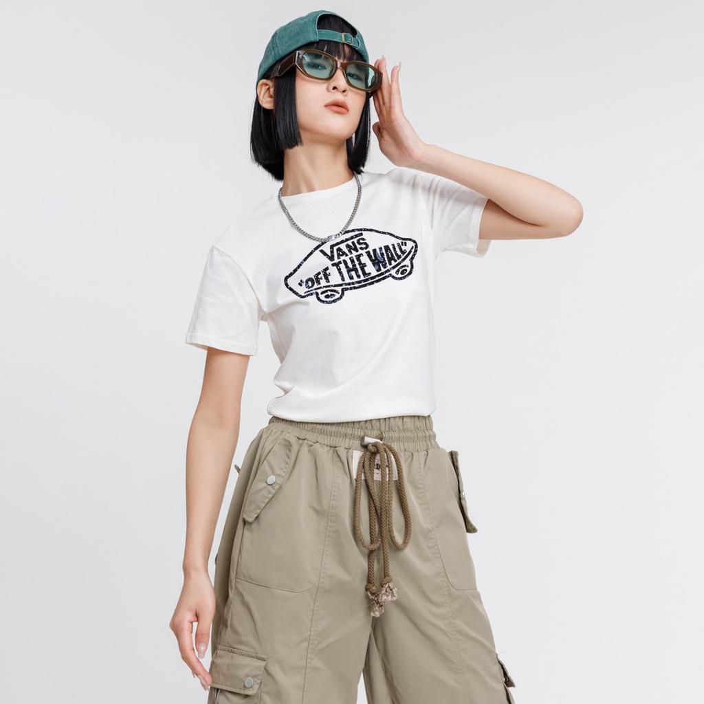 Vans Logo Printed Round Neck Comfortable Fashion Pullover American Vintage Short Sleeve T-Shirt Women Tops Off-White VN0A7Q273KS