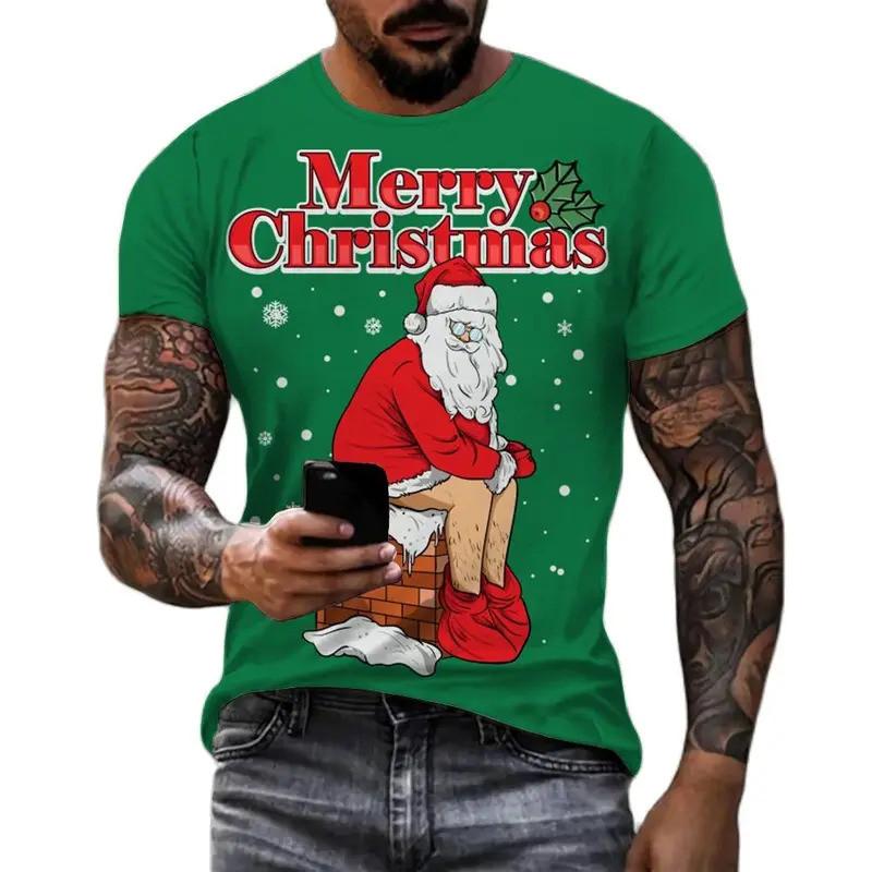 Christmas Snowman Santa Claus 3D Printed Fun Men, Women and Children New Fashion Striped Short Sleeved T-shirt