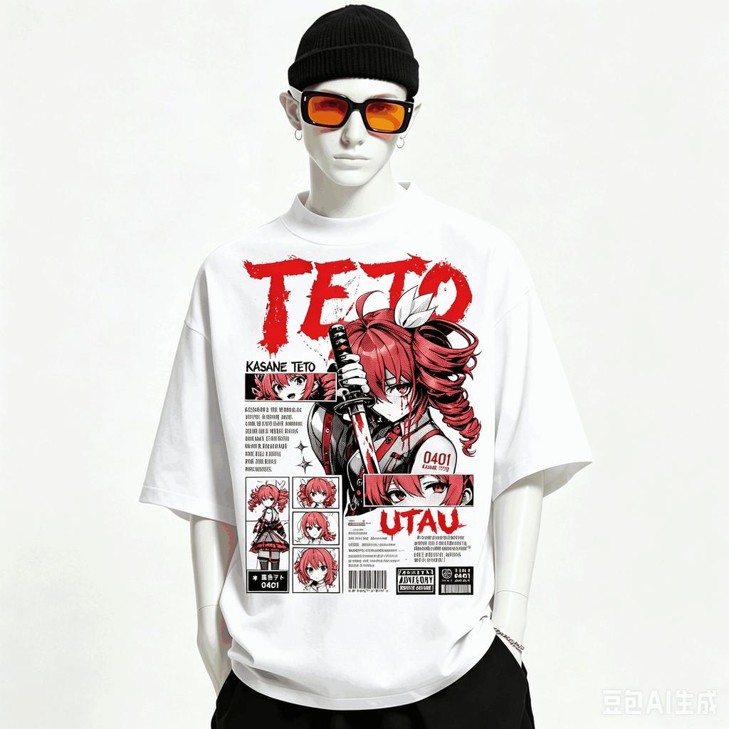 Kasane Teto Oversized Unisex Grafische Print Ronde Hals T-shirt voor Mannen Vrouwen hoge kwaliteit Y2k Sho