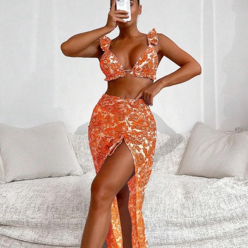 Women S Three Piece Printed Bikini Set Sexy European American Style