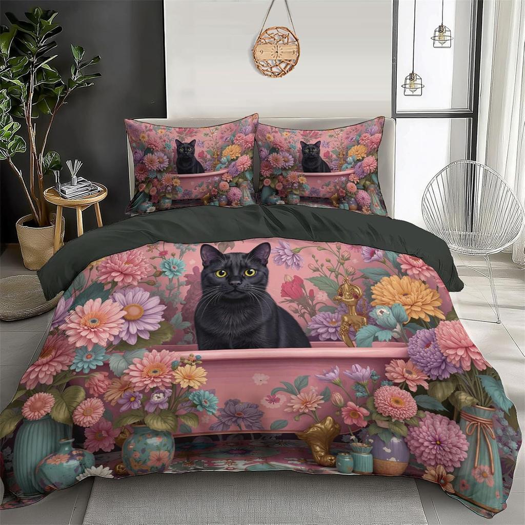 Single Duvet Cover Set, Soft Comfy Quilt Covers Bedding Set, Animal Cat Print Bedding Single Kids Duvet Covers With Pillowcases