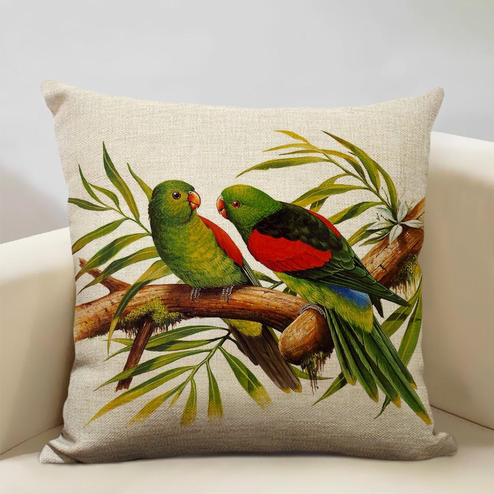 Bird Parrot Sofa Cushion Cover Bedroom Living Room Hotel Cafe Decoration Pillow Case 45x45cm Linen Pillowcase Chair Cushions