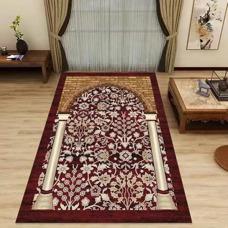 Authentic Ethnic Muslim Prayer Rug Living Room Decor Anti-slip Carpets Bedroom Soft Rug Entrance Doormat Cultural Muslim Carpet