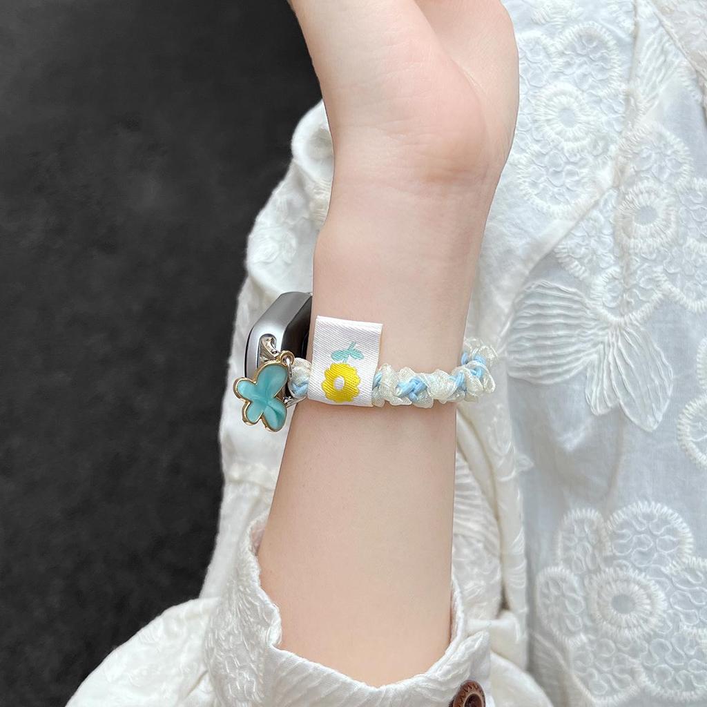 Kompatibel mit Xiaomi Smart Band 10 NFC: Neues elastisches Schleifen-Glitzer-Haargummi für Mädchen (Passt für Modelle 3-9).