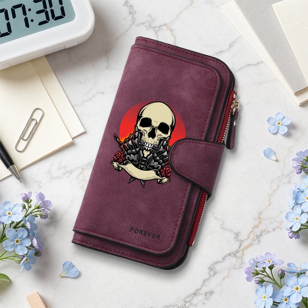 Skull Pattern Long Wallet Large Capacity Multi Card Slot Fashion Purse